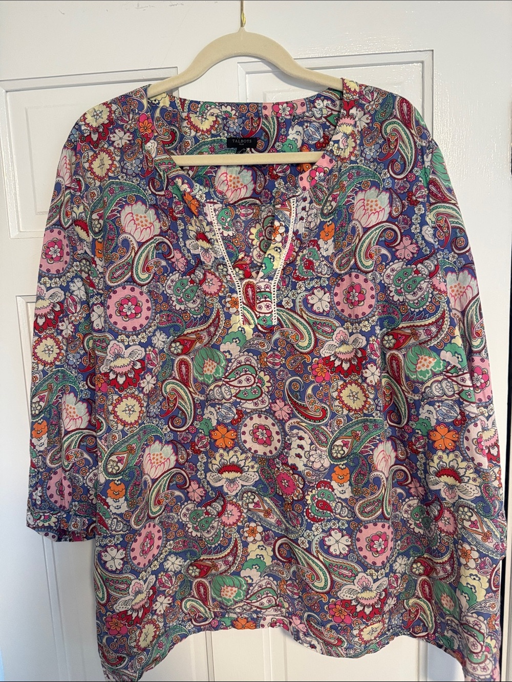 Talbots Multicolor Paisley Split-Neck Tunic - Purple, Pink, Green, Orange